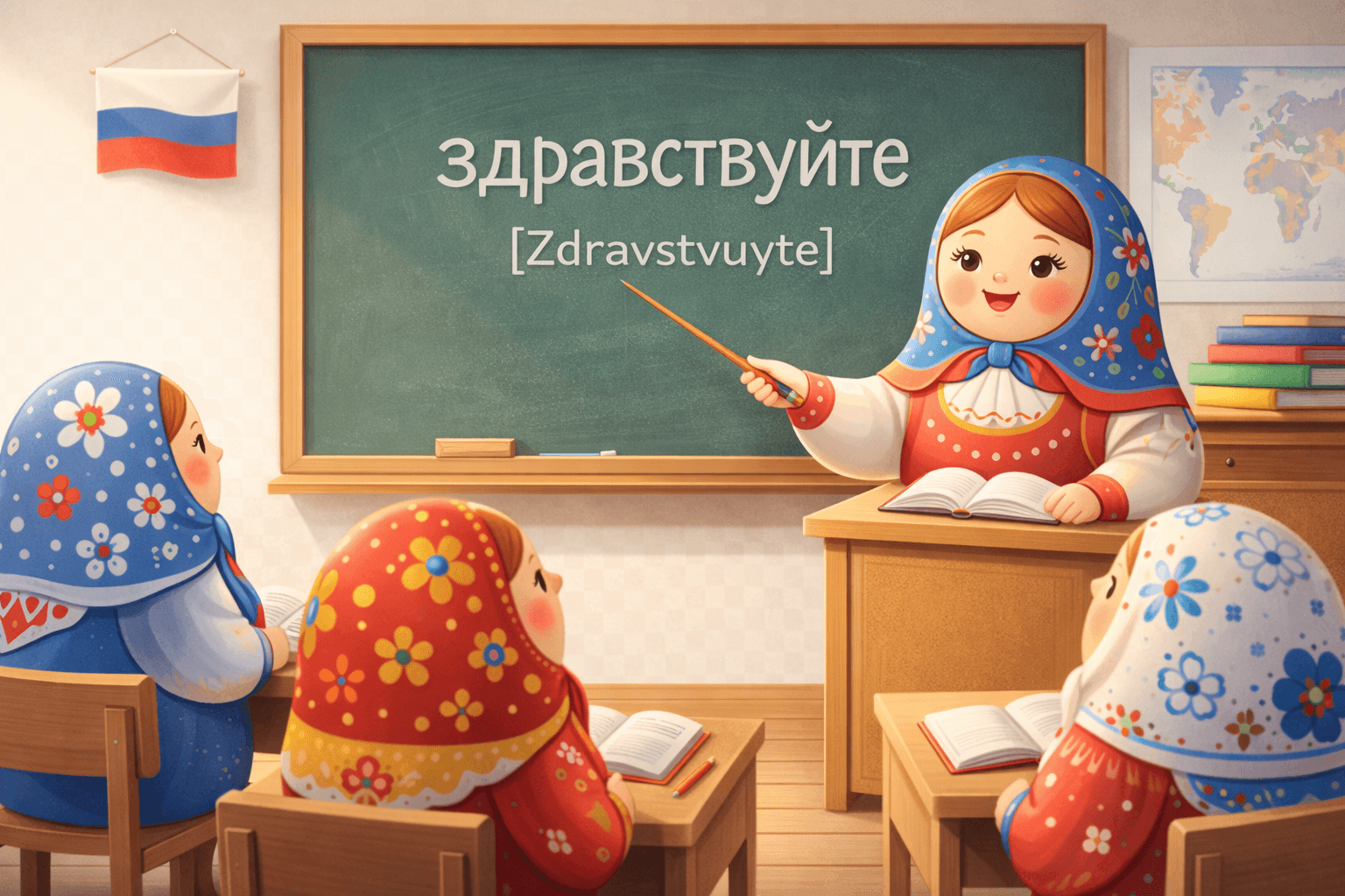 Students learning Russian